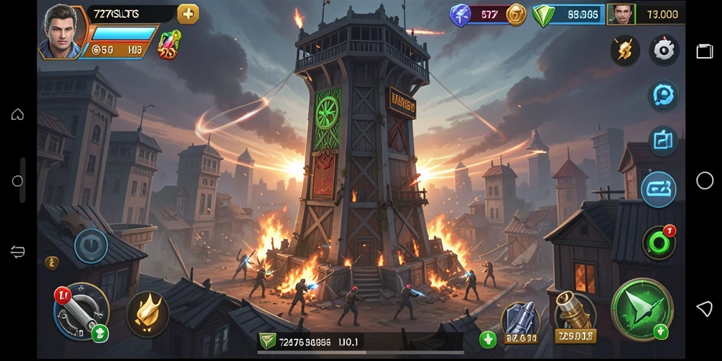 Tampilan gameplay menakjubkan dari 7276SLOTS menunjukkan aksi Tower Defense yang intens.