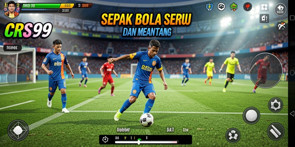 Screenshot menampilkan gameplay seru dalam pertandingan sepak bola.