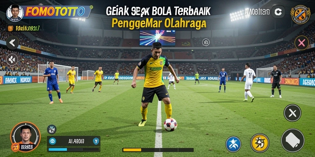 Tampilan gameplay FOMOTOTO yang seru dalam pertandingan sepak bola.
