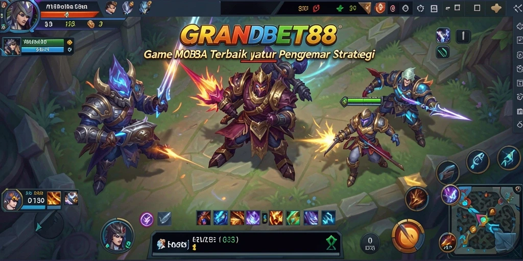 Screenshot gameplay <strong>GRANDBET88</strong> menampilkan pertempuran tim yang seru.