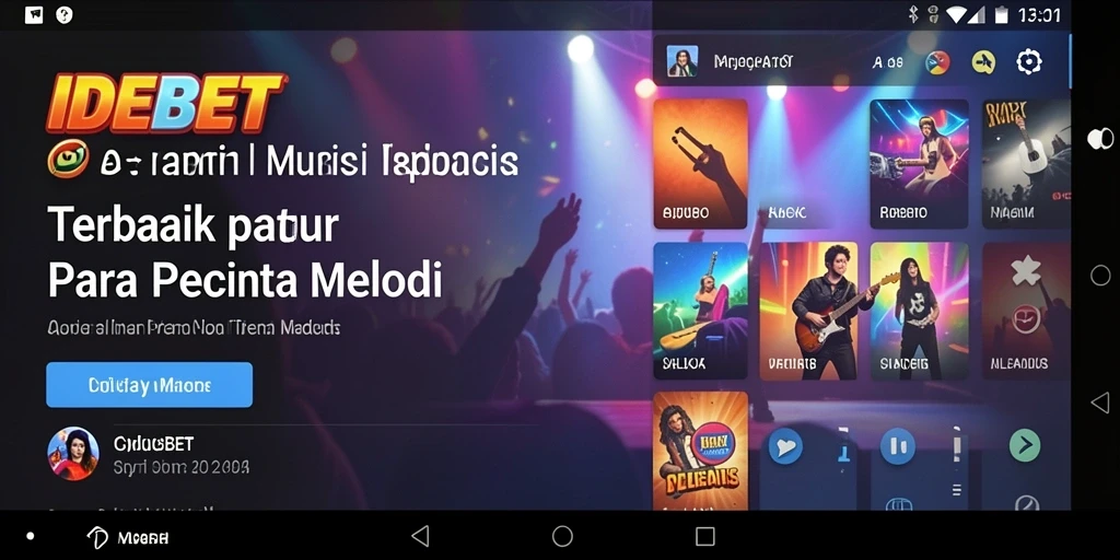 Tampilan utama <strong>IDEBET</strong> dengan berbagai pilihan lagu dan fitur yang menarik.
