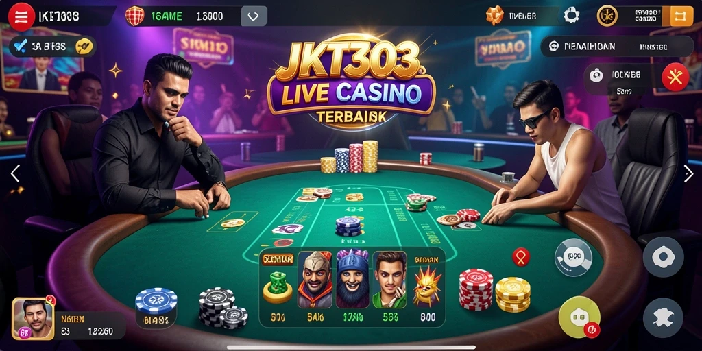 Tampilan dinamis gameplay Live Casino di JKT303 dengan dealer langsung.