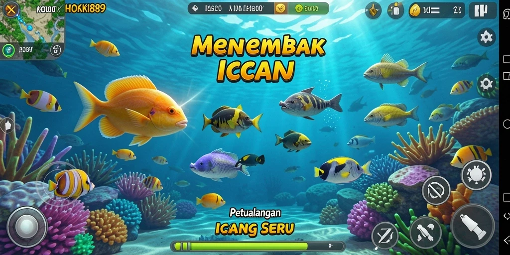 Tampilan gameplay menembak ikan yang mengasyikkan dan penuh warna.