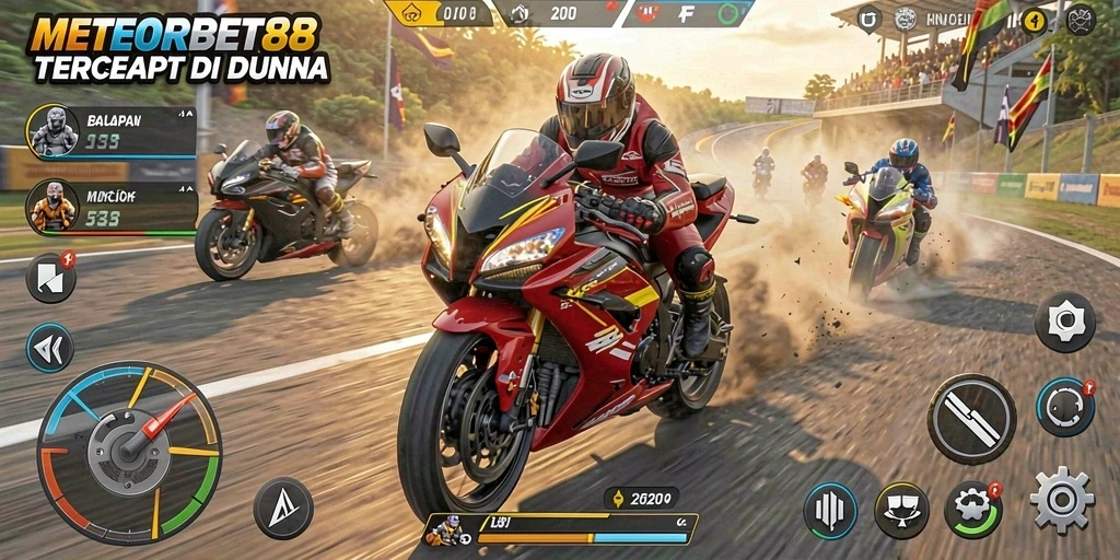 Gameplay seru di METEORBET88 dengan aksi balapan motor intens.
