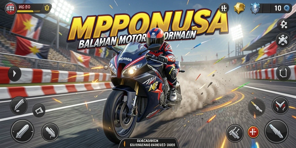 Tampilan gameplay seru dalam MPONUSA dengan balapan motor yang mendebarkan.