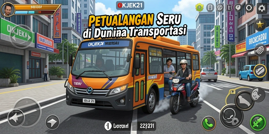 Tampilan gameplay seru di OKJEK21 dengan petualangan transportasi.