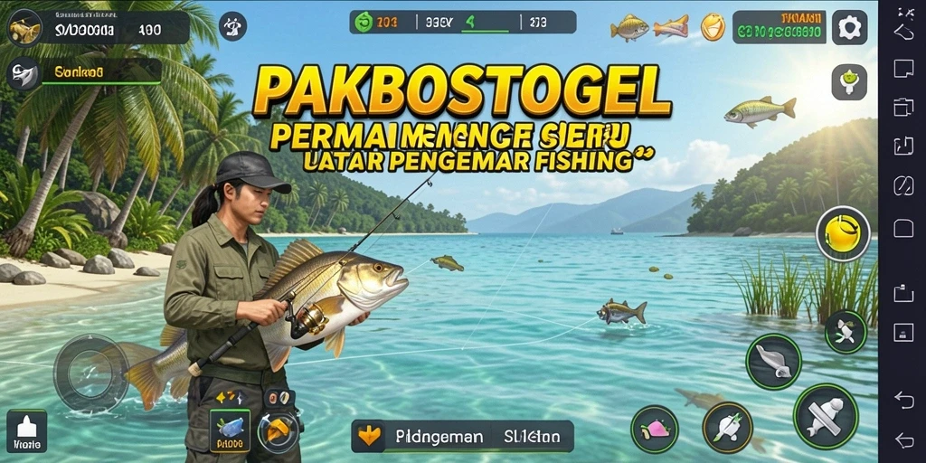 Gameplay PAKBOSTOGEL yang seru dan menenangkan dengan suasana memancing yang realistis.